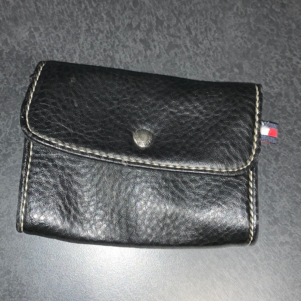 EUC black leather wallet size pouch Tommy Hilfiger